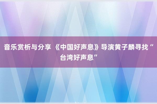 音乐赏析与分享 《中国好声息》导演黄子麟寻找“台湾好声息”